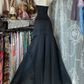 Classic Black-White Mermaid Strapless Satin Long Prom Dress SH5241