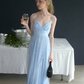 Baby Blue A Line V Neck Sequin Satin Tulle Long Prom Dress Date Dress SH6508