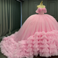 Charming Ball Gown Off-The-Shoulder Appliques Pink Tulle Sweet 16 Dress, Quinceanera Dress SH3038