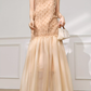 Simple Apricot A Line Round Neck Floral Tulle Prom Dress Outfits SH4731