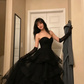Princess A Line Sweetheart Neck Black Tiered Tulle Long Prom Dress Evening Dress SH355