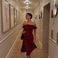 Elegant A Line Strapless Burgundy Satin Long Prom Dress Outfits SH5067