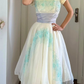 Retro Princess A Line Blue Exquisite Embroidered White Tulle Long Prom Dress Evening Dress SH6048