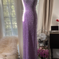 Shiny Sheath Strapless Beaded Purple Chiffon Long Party Dress Evening Dress SH2933