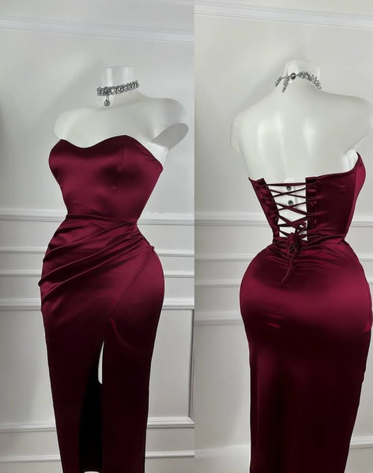 Sexy Burgundy Sheath Sweetheart Neck Satin Knee Lenght Prom Dress Cocktail Dress SH4346