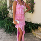 Pink Lovely Lace A Line Ruffles Slit Prom Dress SH1489