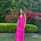 Hot Pink A Line Satin Layer Long Prom Dress Party Evening Dress SH1529