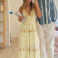 2026 New A Line Spaghetti Strap Embroidered Light Yellow Satin Prom Dress Outfits SH1023