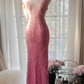 Gorgeous Sheath V Neck Beaded Pink Ombre Chiffon Long Party Dress Wedding Guest Dress SH2943