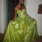 Stunning Green A Line Spaghetti Strap Corset Sequin Long Prom Dress Evening Dress SH3543