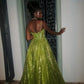 Stunning Green A Line Spaghetti Strap Corset Sequin Long Prom Dress Evening Dress SH3543