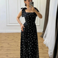 Simple Polka Dot A Line Strap Chiffon Long Prom Dress Evening Dress SH7299