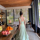 Elegant Green A Line Spaghetti Strap Chiffon Long Prom Dress Party Dress SH4036