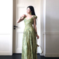 Green Gentle A Line Straps V Neck Print Floral Chiffon Prom Dress Party Dress Outfits SH5060