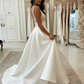 White v neck satin lace long prom dress evening dress A08