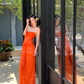 Orange Sheath Sweetheart Neck Sexy Lace Long Prom Dress Vacation Dress SH4313