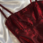 Vintage A Line Straps Beaded Gloss Burgundy Satin Long Prom Dress SH5455