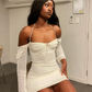 Sexy Birthday Dress Short Bodycon White Long Chiffon Prom Dress SH1312