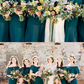 Teal Green Chiffon Off The Shoulder Side Slit Boho Bridesmaid Dresses SH5581
