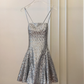Shiny A Line Spaghetti Strap Silver Sequin Short Open Back Homecoming Dress Cocktail Dress SH3005