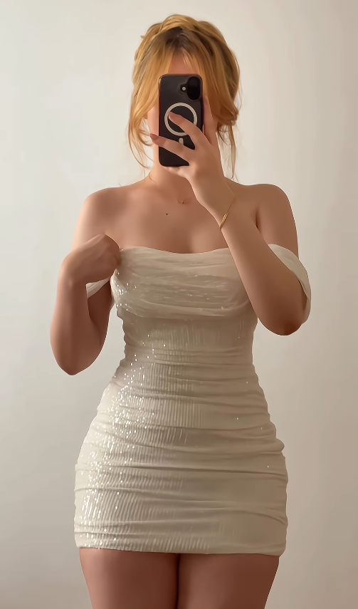 Beautiful Sheath Off the Shoulder White Sequin Short Prom Dress Homecoming Dress Outfits SH6855