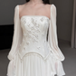 2026 New A Line Long Sleeve Beaded Chiffon Satin Long Wedding Dress SH7710