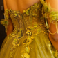 Fairy A Line Off the Shoulder Corset Appliques Green Tulle Prom Dress Evening Dress SH2180