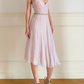 Gentle Pink A Line Spaghetti Straps Beaded Chiffon Tea Length Prom Dress Outfits SH5445