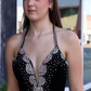 Sexy Black Sheath Halter Beaded Velvet Long Prom Dress Evening Dress SH6819