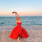 Warm Red A Line Sweetheart Neck Satin Prom Dress 21th Birthday Dress SH4381