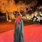 Elegant A Line Long Sleeve Beaded Satin Long Prom Dress Wedding Guest Dress SH5359