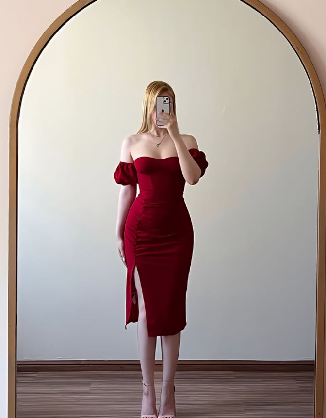 Burgundy Sheath Off the Shoulder Satin Short Prom Dress Homecoming Dress SH9071
