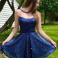Backless Short Navy Blue Prom Dresses, Formal Homecoming Dresses SH596