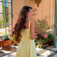 Simple A Line Spaghetti Strap Light Yellow Satin Long Prom Dress Evening Dress SH2391