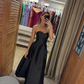 Simple Black A Line Sweetheart Neck Satin Prom Dress Evening Dress SH6360