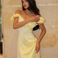 Gentle Yellow A Line Puff Lace Satin Long Prom Dress Party Dress Date Dress SH4004