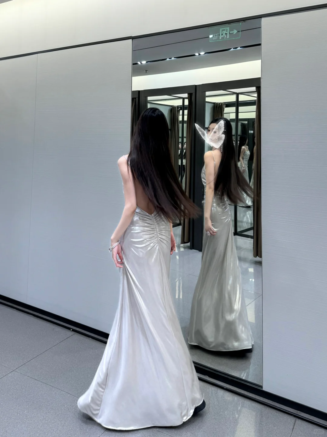 Open Back Silver A Line Spaghetti Straps Simple Satin Long Prom Dress Party Dress SH5020