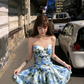 Cute A Line Sweetheart Neck Blue Print Floral Satin Short Homecoming Dress Outfits SH5823