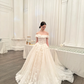 Sweety Ball Gown Off the Shoulder White 3D Floral Tulle Wedding Dress SH5076