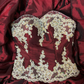 Vintage Burgundy Ball Gown Strapless Pleated White Lace Satin Long Prom Dress Evening Dress SH3732
