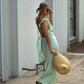 Gentle Sheath Straps Ruffle Green Satin Open Back Prom Dress Graduation Prom Dress SH2644