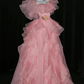 Princess Pink Ball Gown Straps Ruffle Organza Prom Dress Quinceanera Dress SH7164