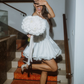 Simple A Line Strapless Corset White Satin Short Homecoming Dress Birthday Dress SH2164