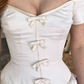 Retro Gentle A Line Off the Shoulder Bow Satin Long Wedding Dress SH6093