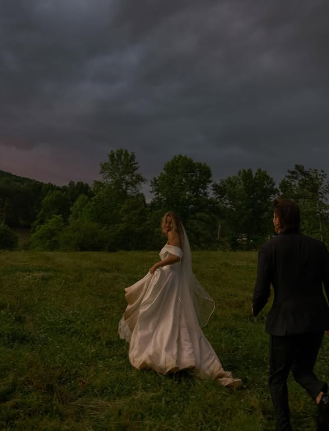 Elegant Ball Gown Off the Shoulder Pleated Simple Satin Wedding Dress SH4749