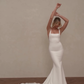 Mermaid Spaghetti Strap White Satin Long Sweep Wedding Dress Prom Dress SH4126