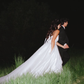 Simple Ball Gown Sweetheart Neck White Organza Slit Wedding Dress SH6986