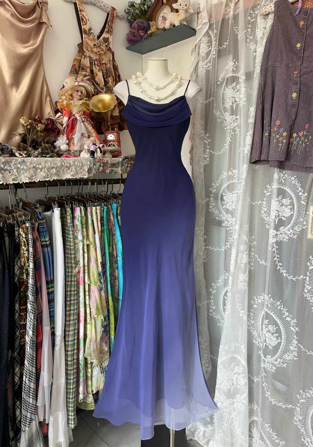 Elegant Vintage Mermaid Straps Purple Ombre Chiffon Graduation Prom Dress SH5369