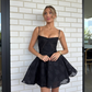 Cute A Line Spaghetti Strap Printed Floral Black Tulle Short Homecoming Dress Outfits SH1944