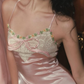 Sweety Pink Sheath Halter Lace Satin Backless Long Prom Dress SH5476